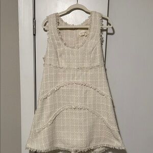 By Anthropologie Cream Textured Tweed Sleeveless Dress